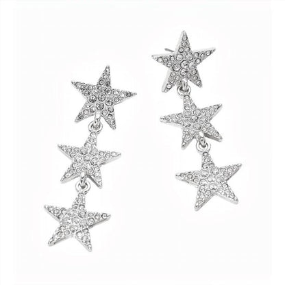 Women's Triple Rhinestone Star Drop Earrings