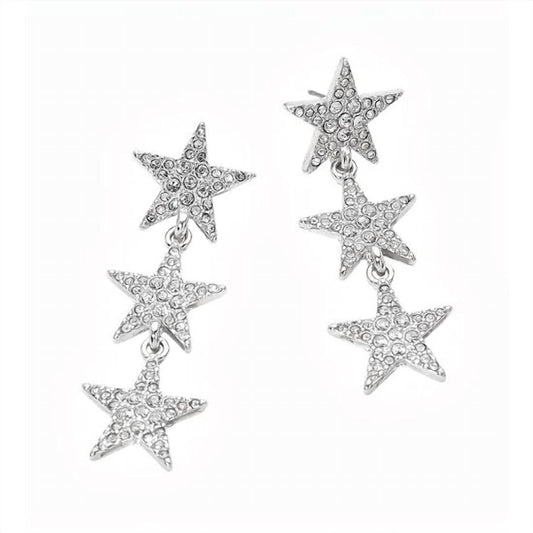 Women's Triple Rhinestone Star Drop Earrings