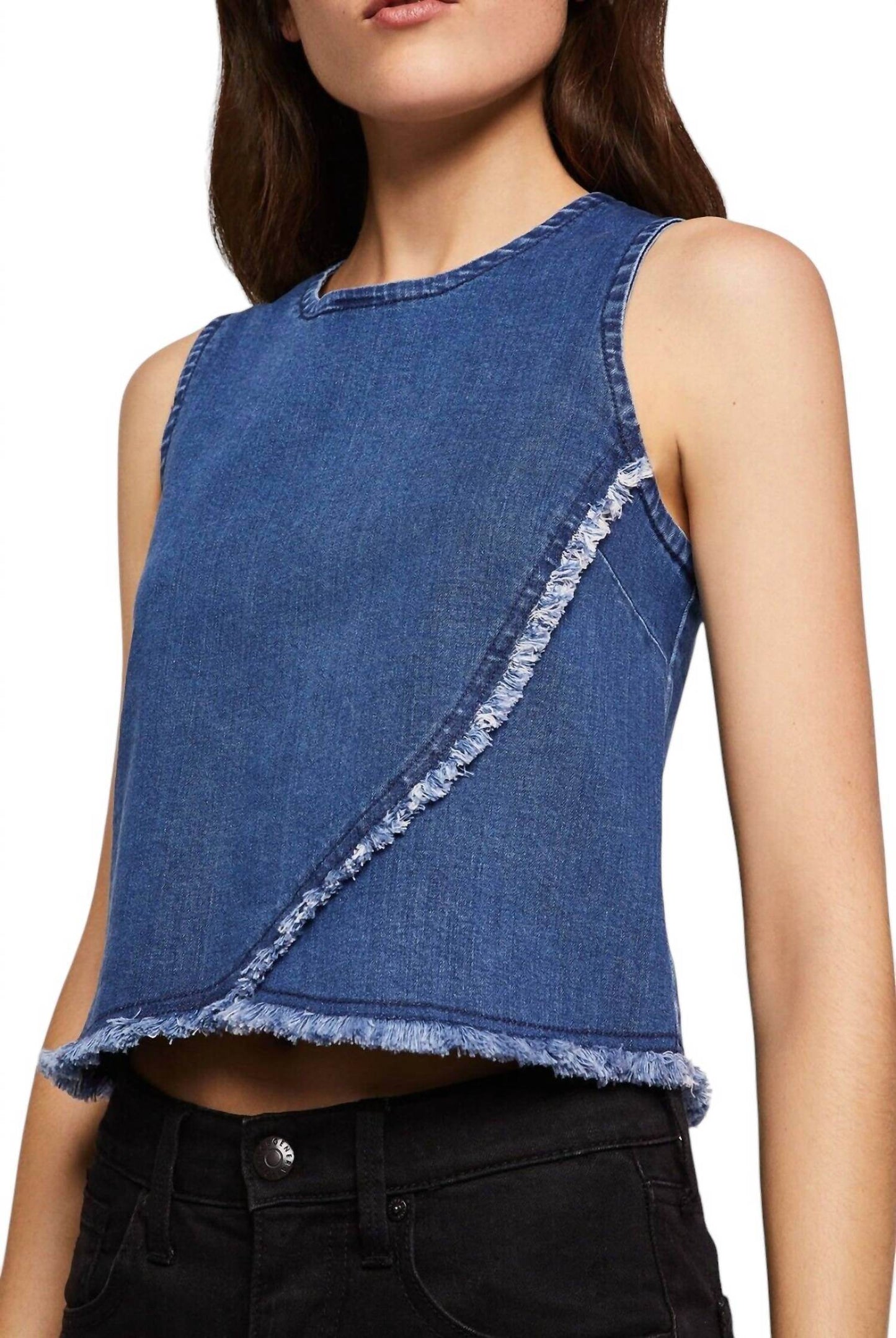 BCBGeneration - Frayed Hem Denim Crop Top - Rack Hunt -