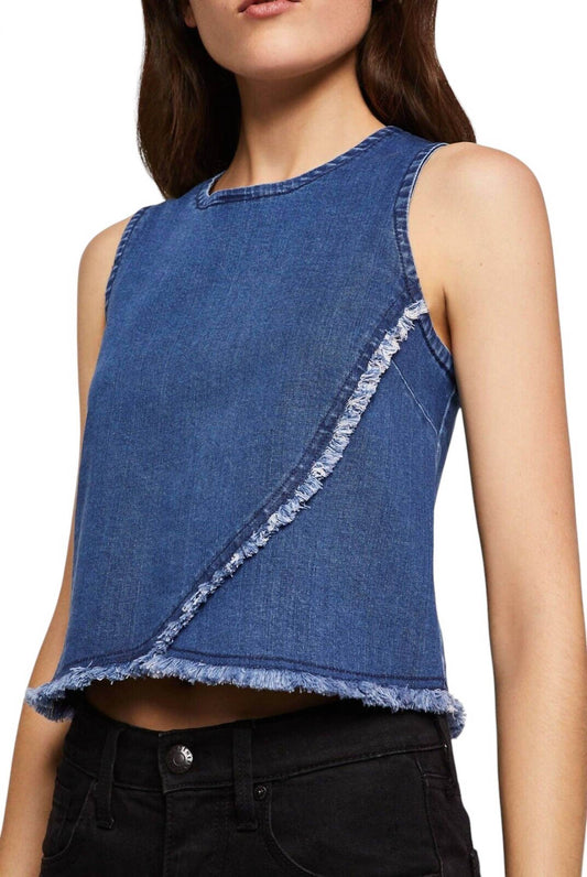 BCBGeneration - Frayed Hem Denim Crop Top - Rack Hunt -