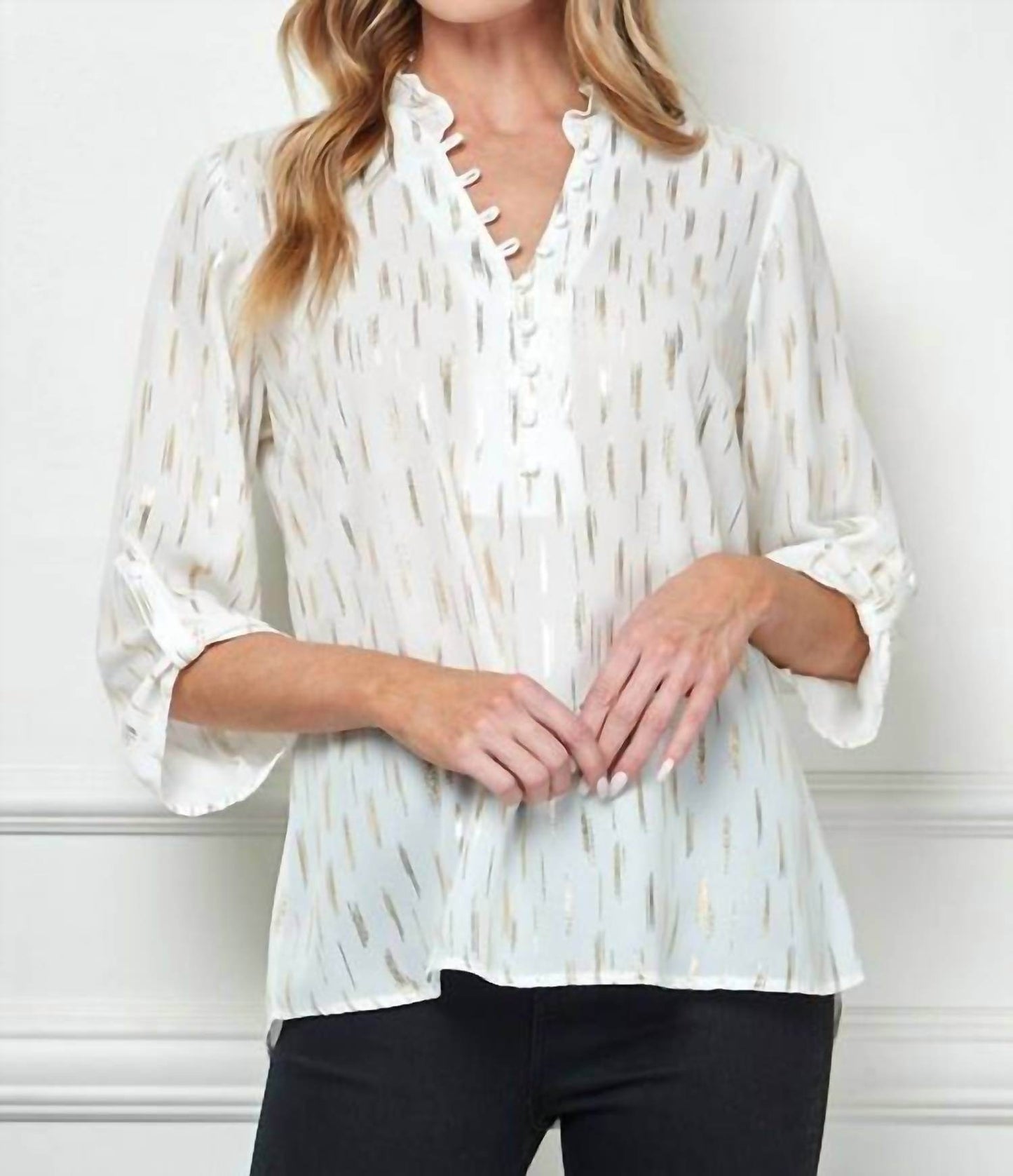 Sara Michelle - Women's Gianna Ruffle Neck Blouse - Rack Hunt -
