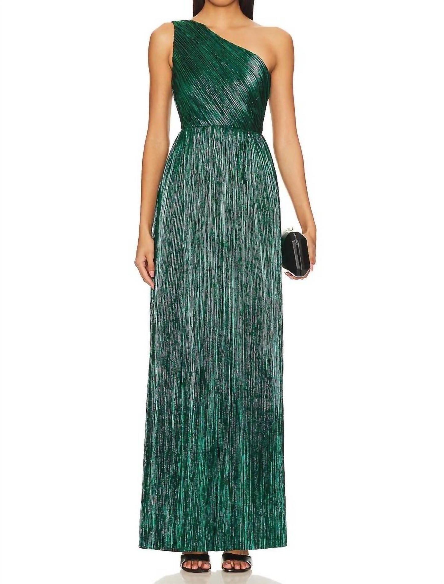 One-shoulder Pleated Maxi Dress