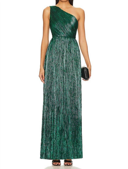 One-shoulder Pleated Maxi Dress
