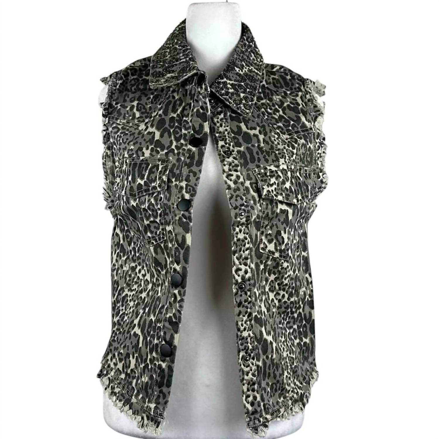 English Rose - Women's Animal Print Distressed Vest - Rack Hunt -