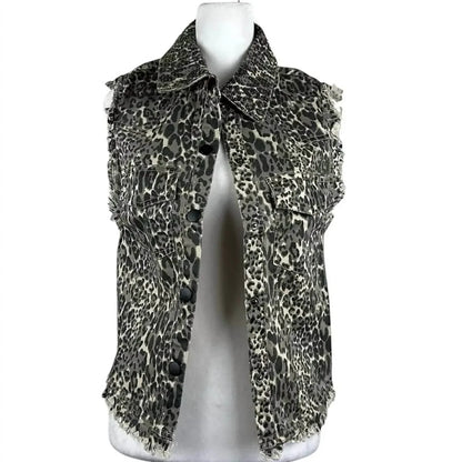 English Rose - Women's Animal Print Distressed Vest - Rack Hunt