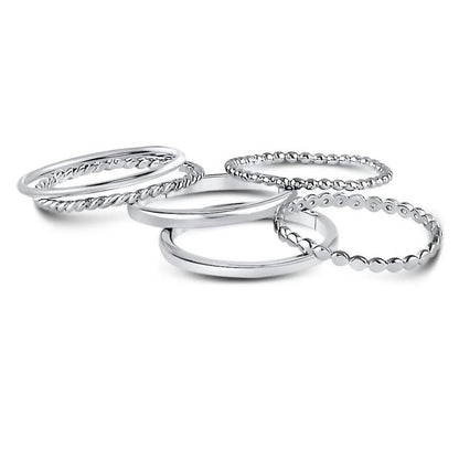 Allyanna Gifts - Women's Sterling Silver 6 Bands Stackable Set Ring - Rack Hunt