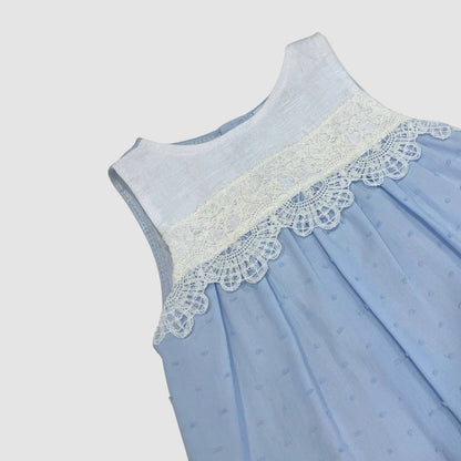 Kid's Two Piece Dot & Lace Dress W Bonnet