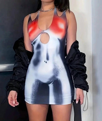 Feel Me - 3D Body Print Stretch Mini Dress