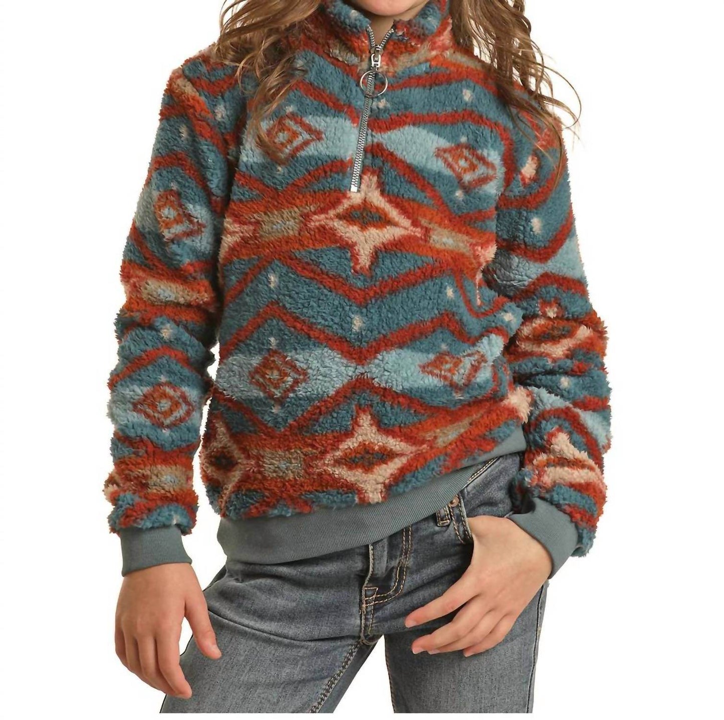 Rock & Roll Cowgirl - Girls Sherpa 1/4 Zip Pullover - Rack Hunt