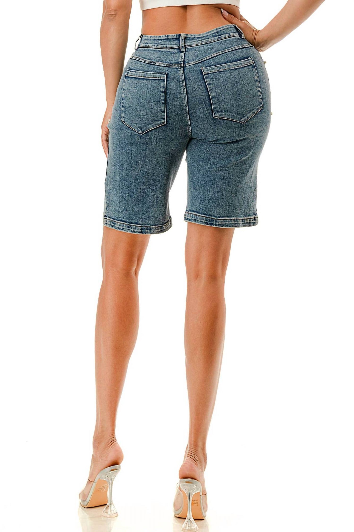 Embellished Pearl Denim Shorts