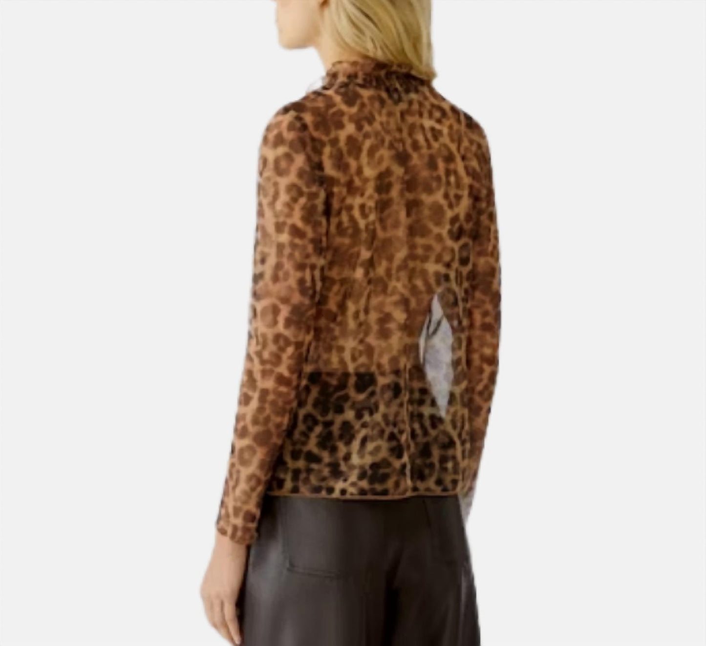 Mock Neck Animal Print Sheer Top