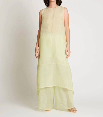 Marble Pleated Silk Organza Wide Leg Pants