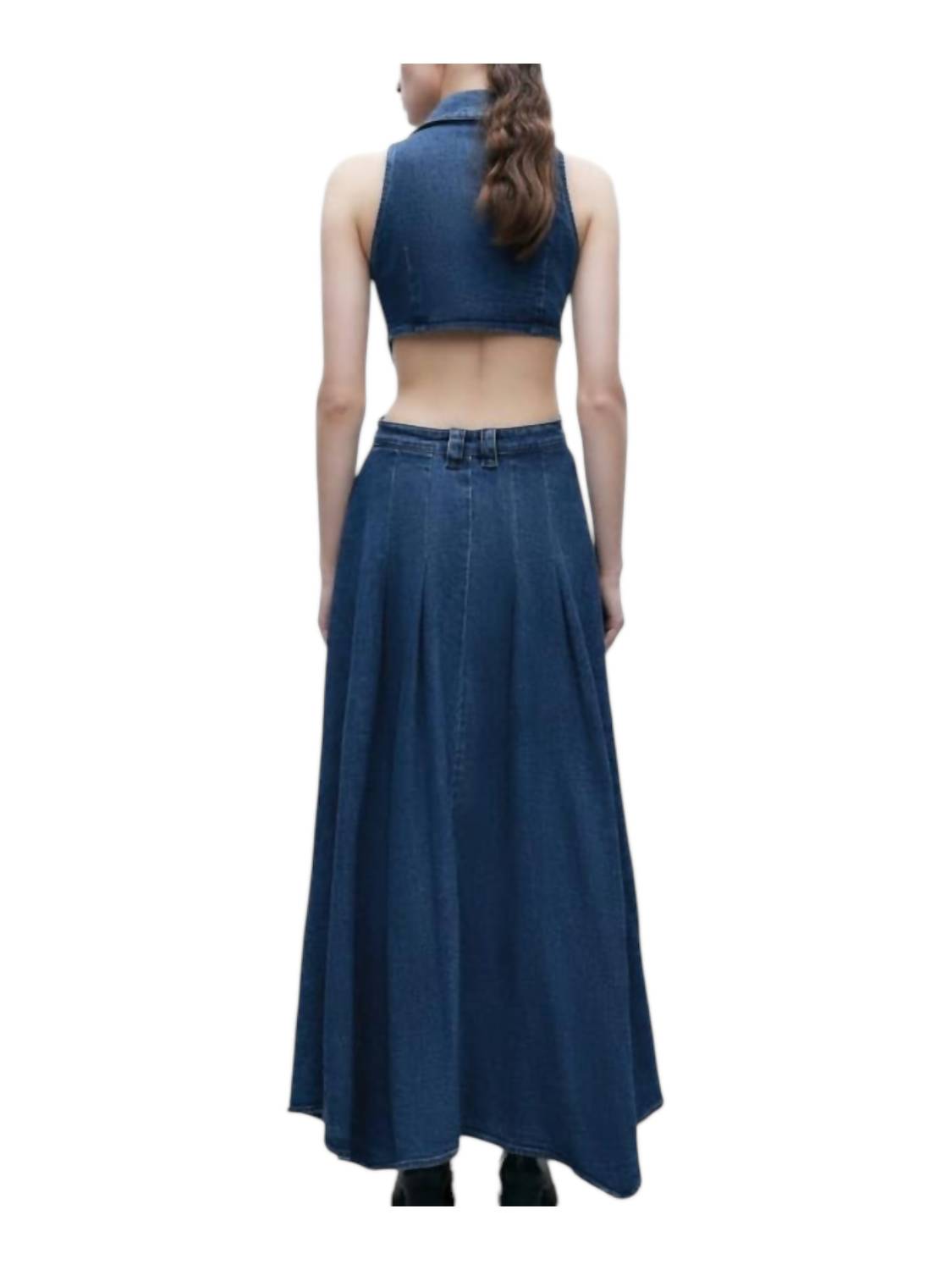 Cut Out Stretchy Sleeveless Maxi Denim Dress With Artistic Buttons