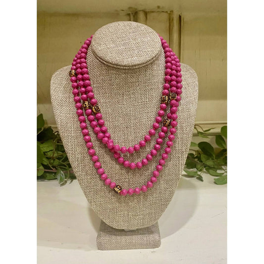 Women's Long Beaded Necklace With Leopard Accents