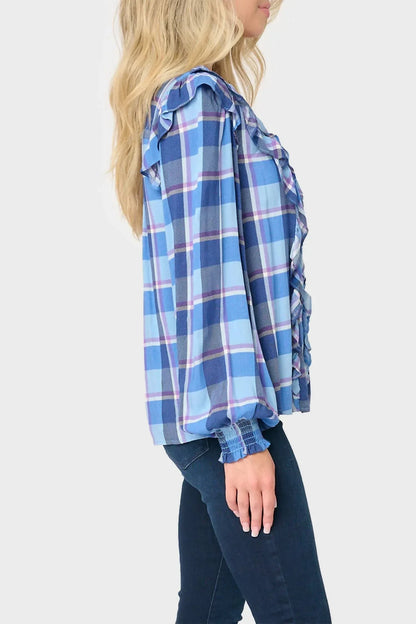 Gibsonlook - Plaid Ruffle Detail Long Sleeve Shirt - Rack Hunt