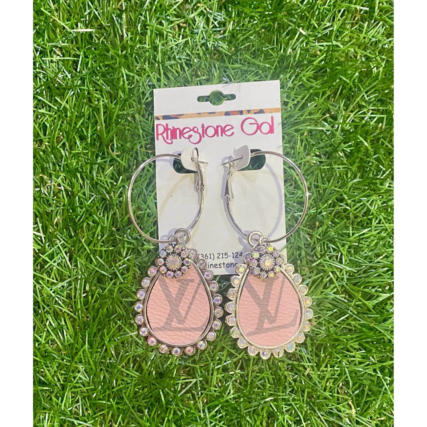 Kingdom Kreations - Women's Leather & Rhinestone Teardrop Hoop Earrings - Rack Hunt -