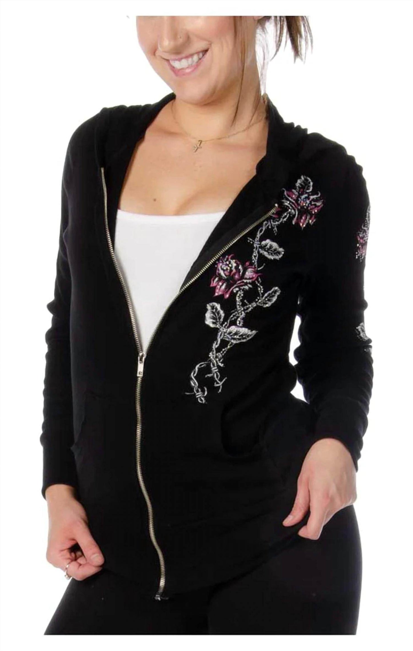 Liberty Wear - Rhinestone Flower Hooded Top - Rack Hunt