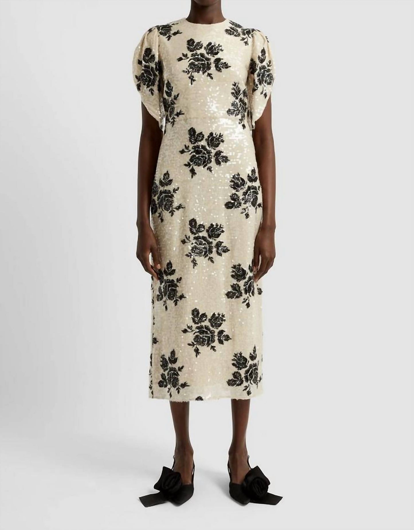 Short Sleeve Floral Sequined Pencil Dress