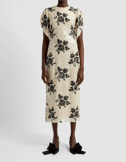 Short Sleeve Floral Sequined Pencil Dress