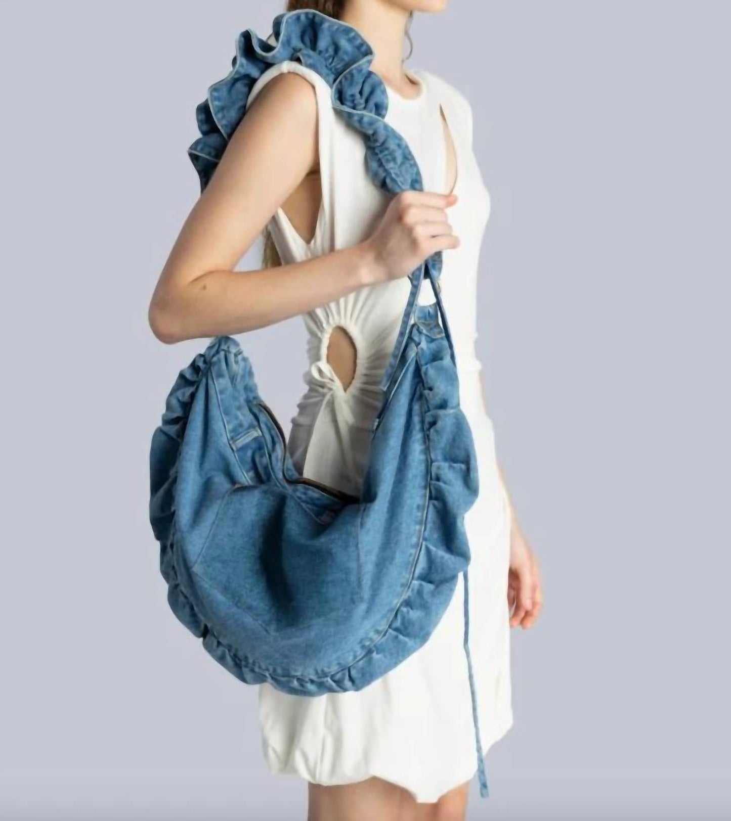 Women's Ruffle Denim Crossbody Bag