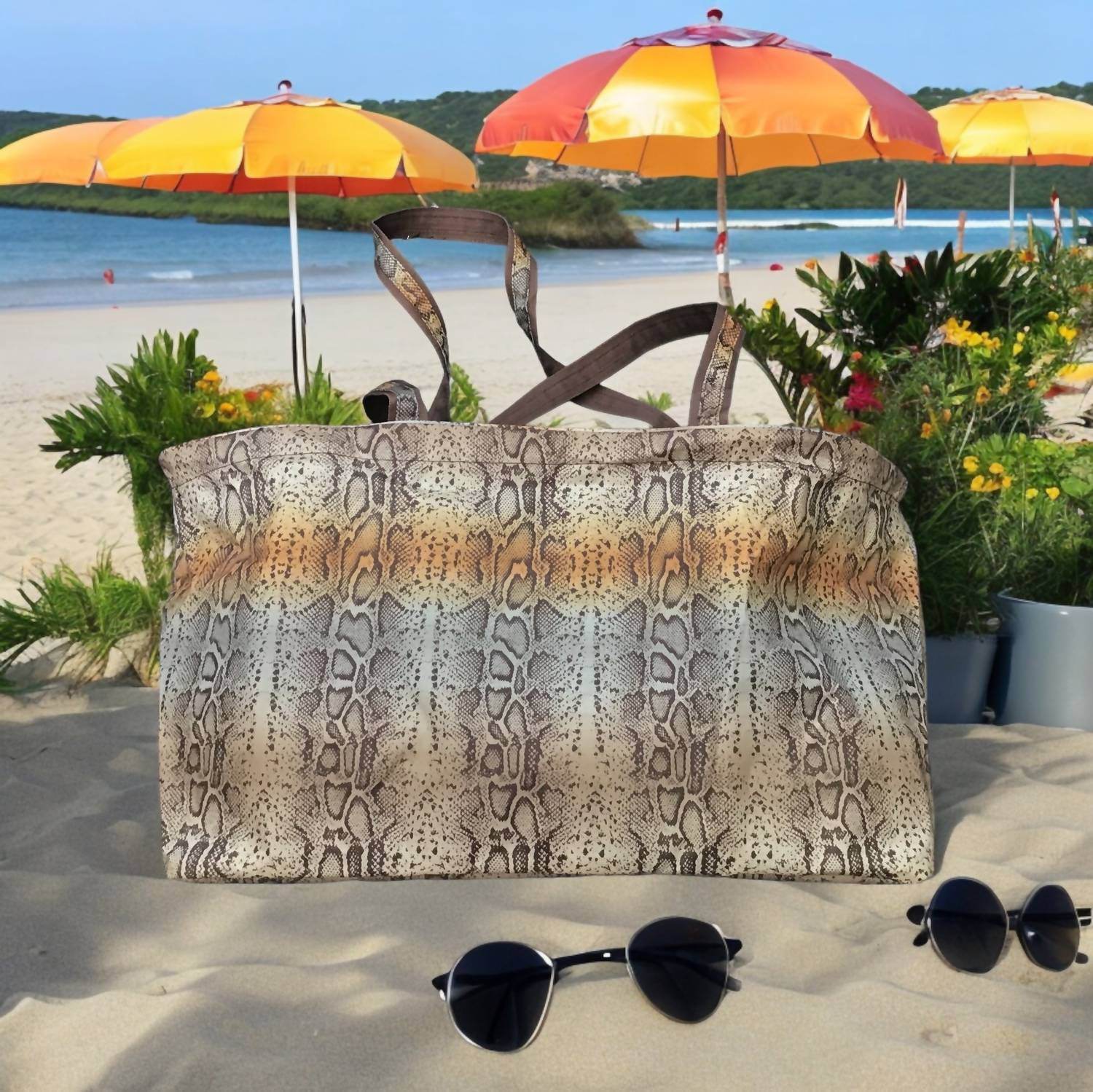 C & K Import Designs - Large Snake Print Tote Bag - Rack Hunt -