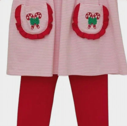 Girl's Candy Cane Ruffle Pant Set