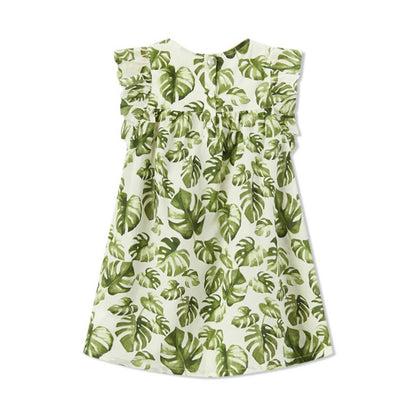 Girl's Island Leaf Butterfly Ruffle Dress