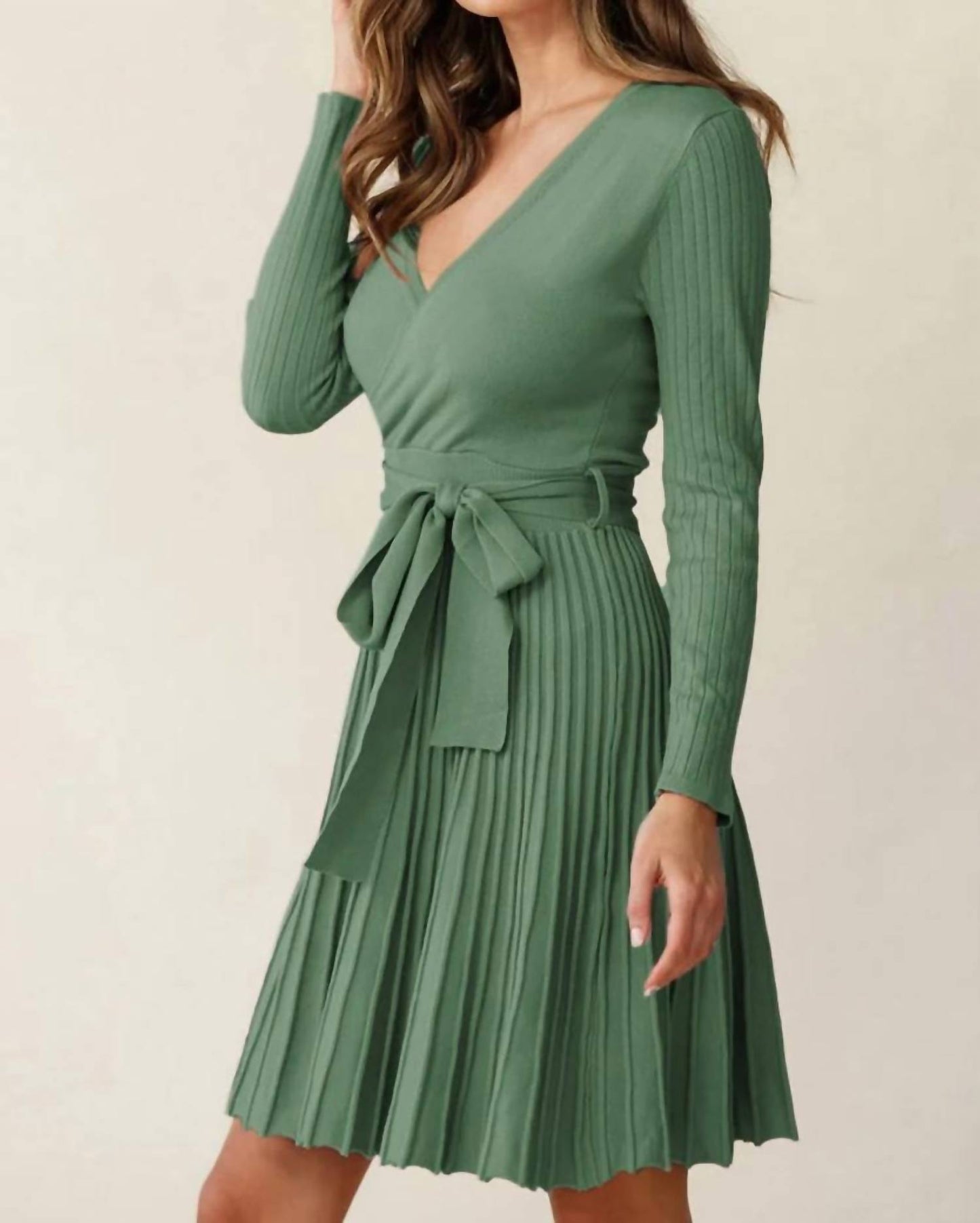 Rowan Pleated Sweater Wrap Dress