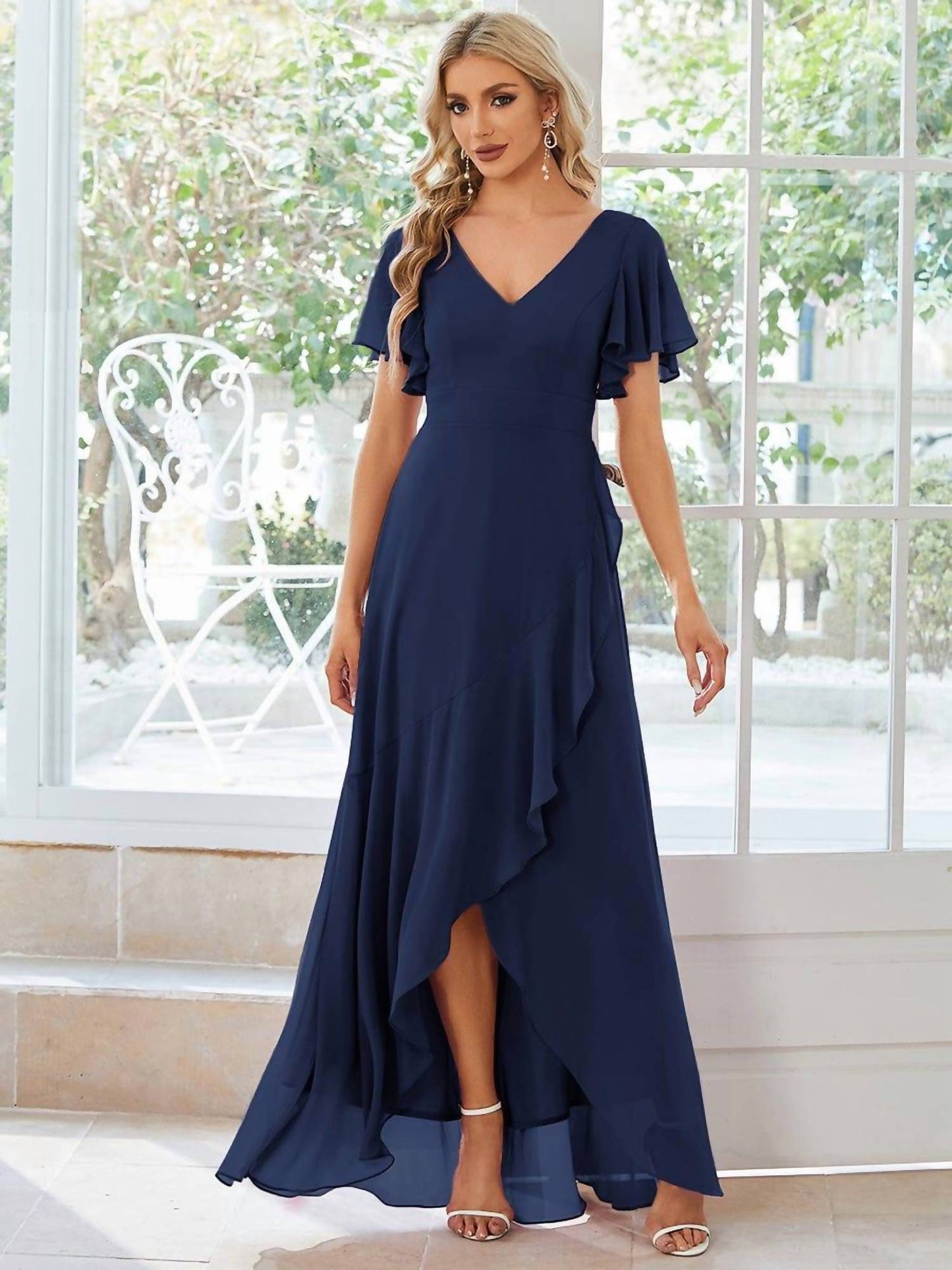 chiffon dress with lotus leaf hemline