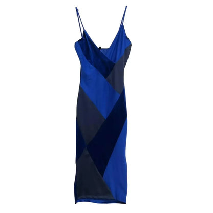 Let's go Uptown - Women's Zendaya Color Block Velvet Contrast Elegant Midi Dress - Rack Hunt