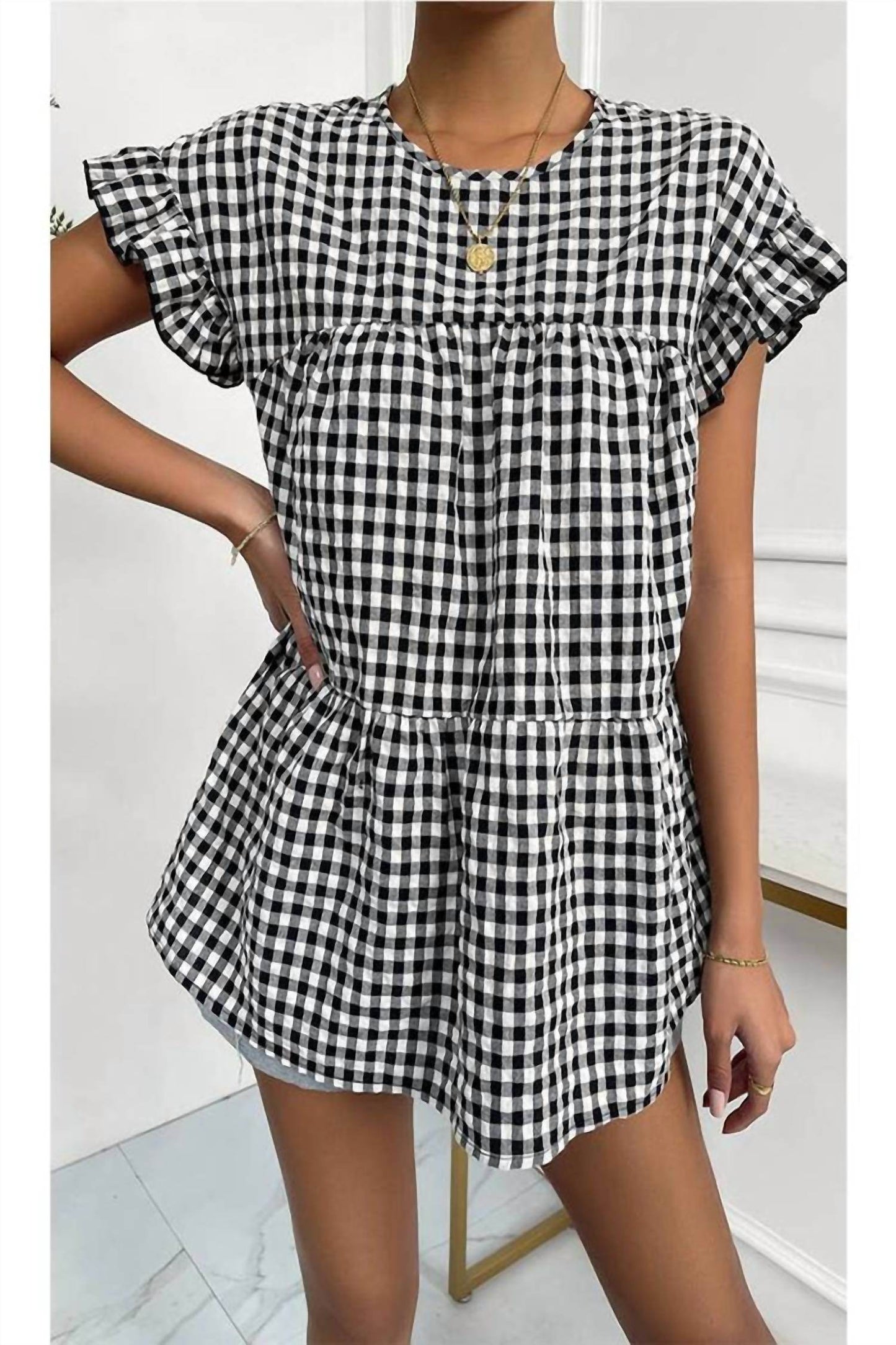 Doublju - Plaid Ruffle Top - Rack Hunt -