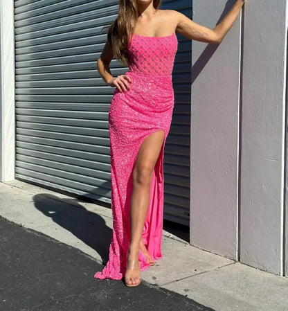 Aleta - Long Fitted Beaded Formal Prom Dress - Rack Hunt