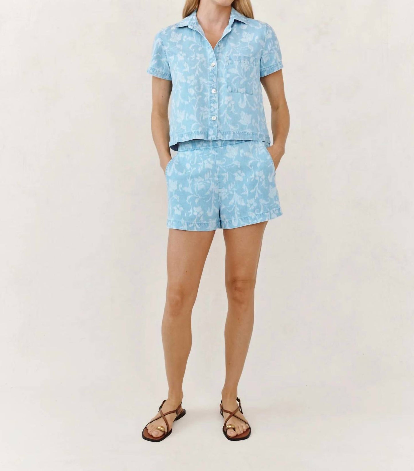 Short Sleeve Pocket Button Down Top