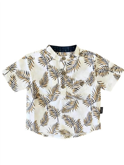 Copenhagen Delights - Boys' Palm Branches Printed Cotton/Linen Shirt - Rack Hunt