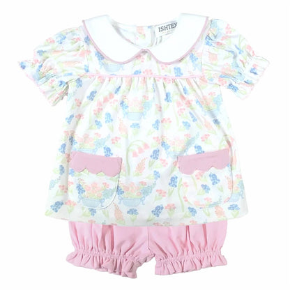 Girls Floral Elastic Waist Bloomers Set