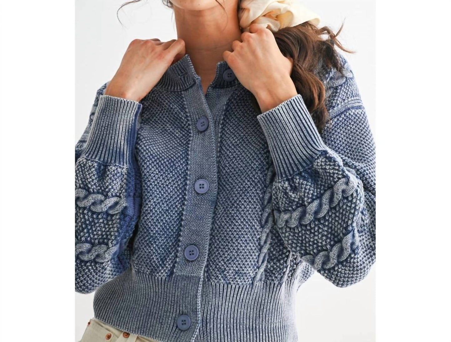 Washed Blended Cable Knit Cardigan
