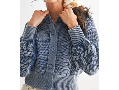 Washed Blended Cable Knit Cardigan