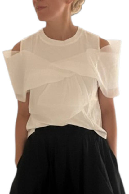 Tulle Trim Cold Shoulder Tee