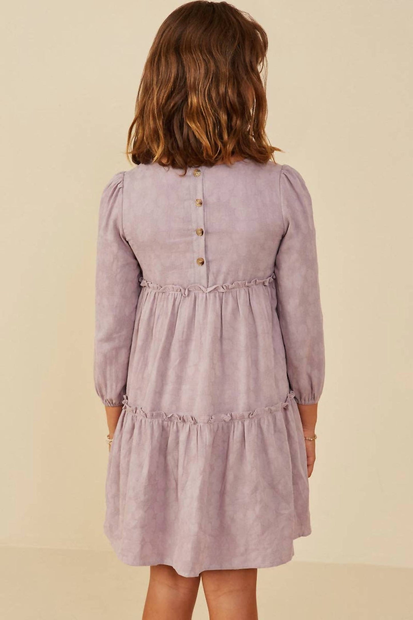 Girl's Floral Textured Button Back Ruffle Tiered Dress