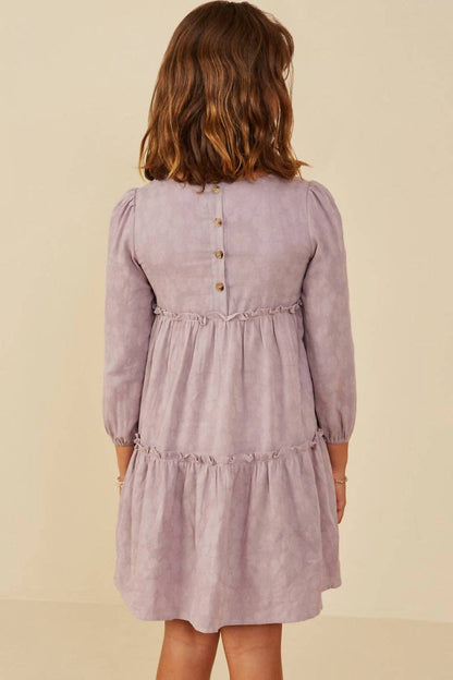 Girl's Floral Textured Button Back Ruffle Tiered Dress