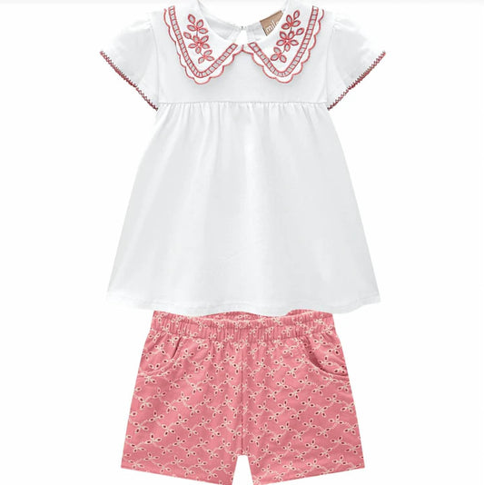 Girl's Eyelet Blouse And Shorts Two Piece Set