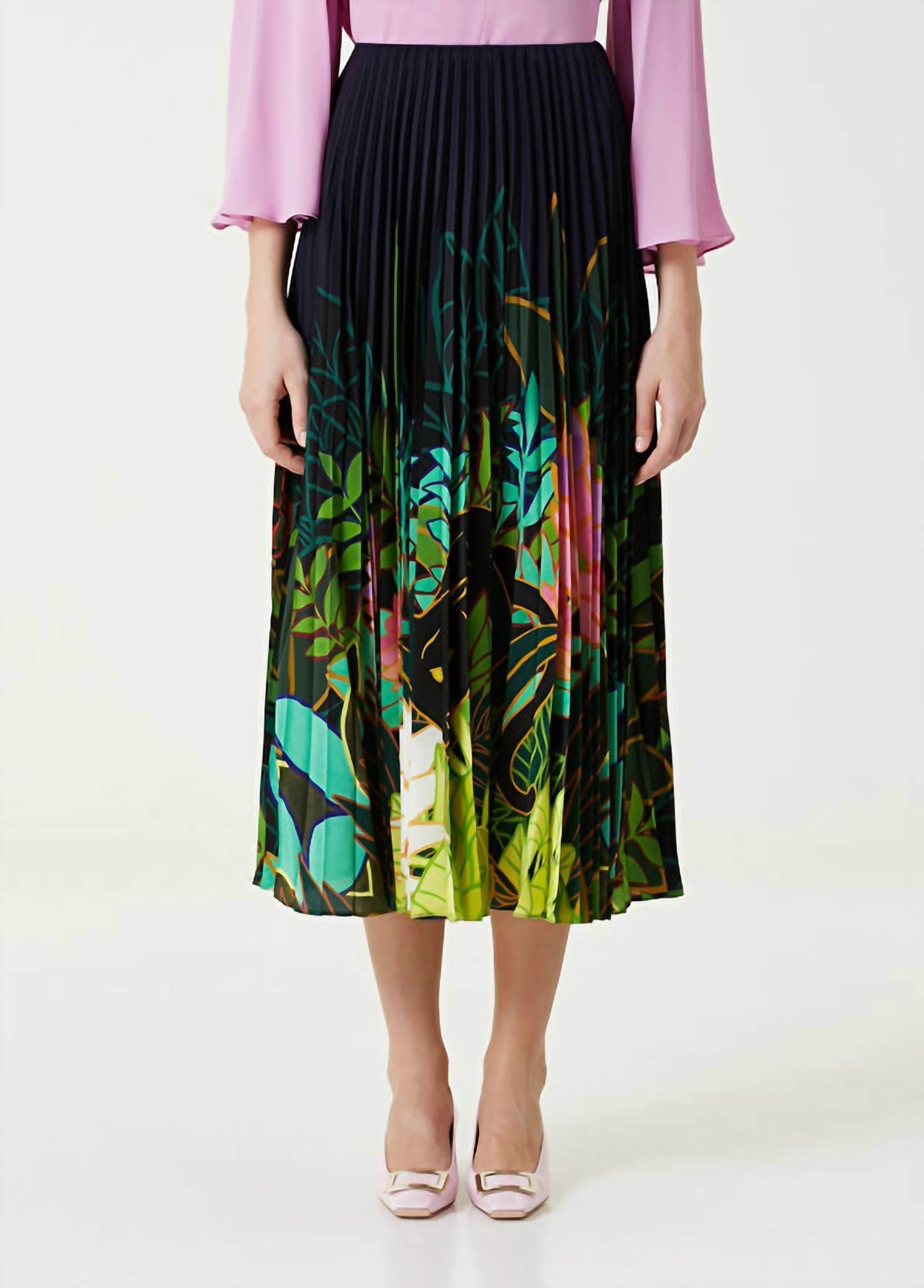 Valentino - Patterned Pleated Midi Silk Skirt - Rack Hunt