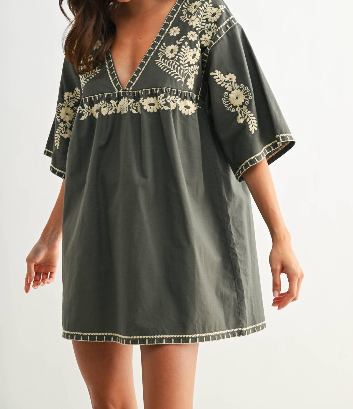 Embroidered Shift Dress
