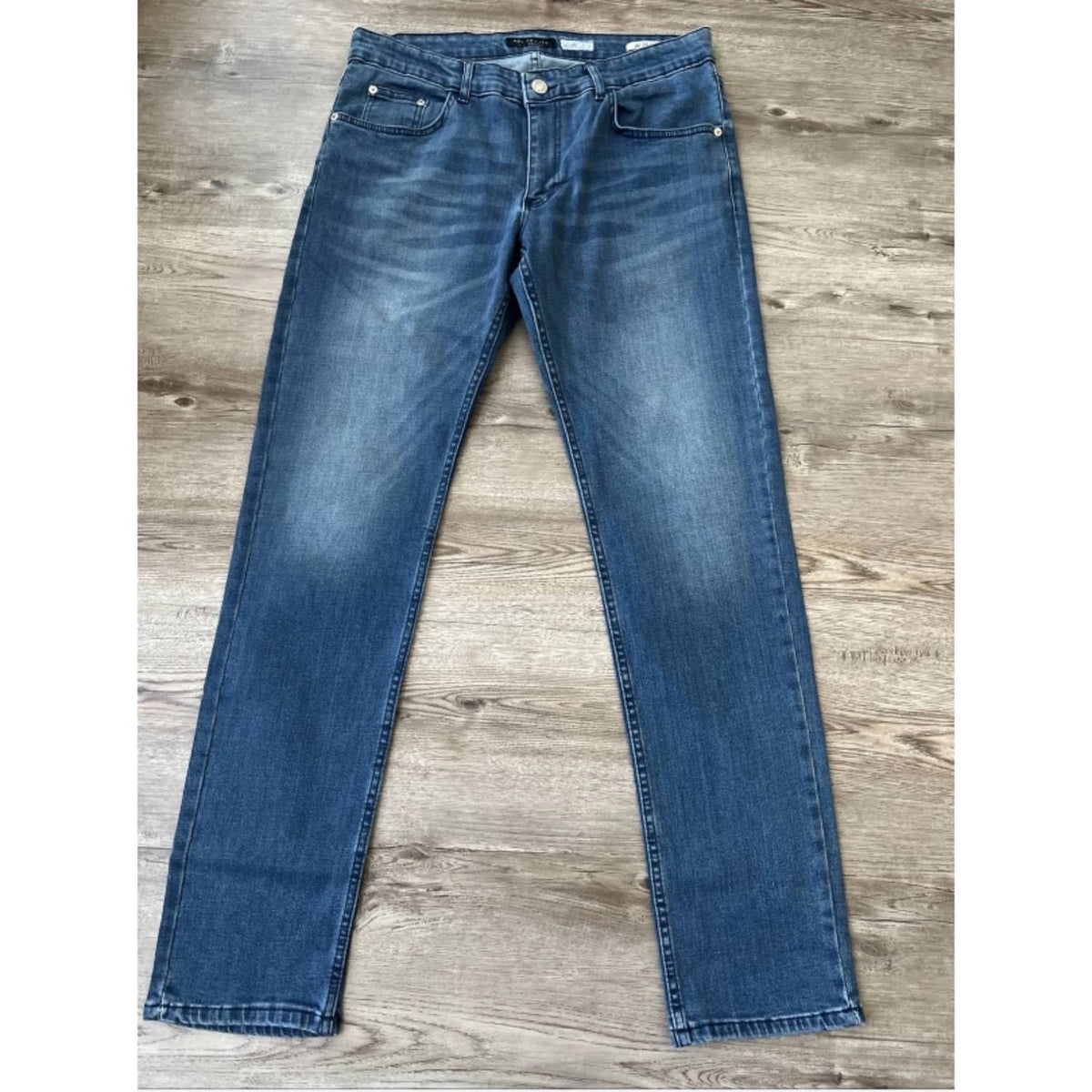 Ron Tomson Men's Amsterdam Style Straight Tapered Jeans in Dark Blue