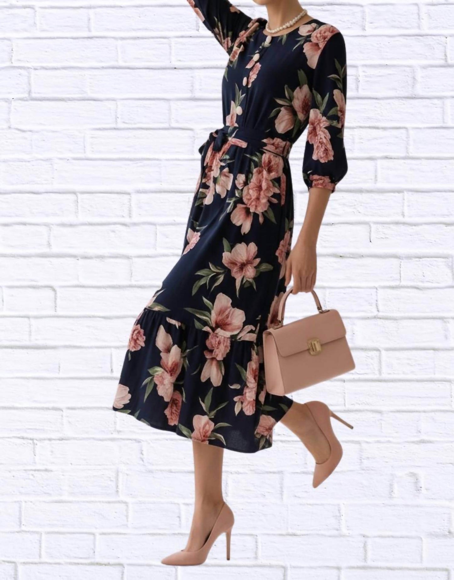 Diva USA - Floral Midi Dress With Belt And Side Pockets - Rack Hunt -