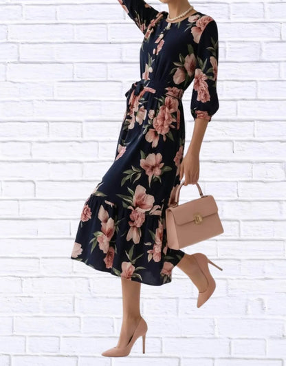 Diva USA - Floral Midi Dress With Belt And Side Pockets - Rack Hunt