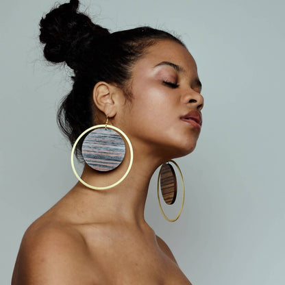Women's Geometric Wooden Statement Large Hoop Earrings
