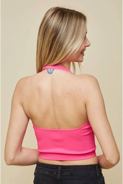 Brittney Halter Double Sided Zipper Crop Top
