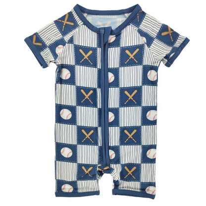 Kid's Baseball Patchwork Bamboo Short Romper