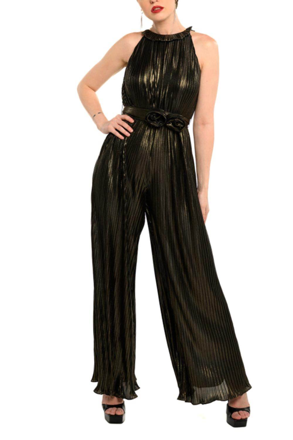 Cenia - Metallic Pleated Wide Leg Jumpsuit - Rack Hunt -